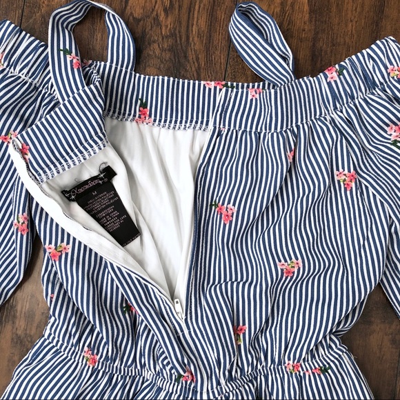 Xtraordinary Striped Cold Shoulder Romper M - Picture 7 of 8